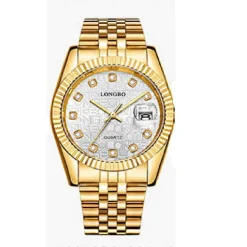 OROLOGIO UOMO DONNA LONGBO 80435 IN ACCIAIO CON STRASS IMPERMEABILE DORATO BIANCO