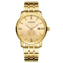 OROLOGIO UOMO DONNA LONGBO 80436 CRONO ANALOGICO DATA IMPERMEABILE ACCIAIO DORATO
