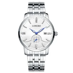 OROLOGIO UOMO DONNA LONGBO 80436 ANALOGICO DATA ACCIAIO SILVER BIANCO LANCETTE BLU