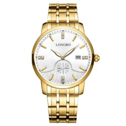 OROLOGIO UOMO DONNA LONGBO 80436 CRONO DATA IMPERMEABILE ACCIAIO DORATO BIANCO