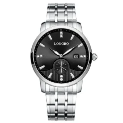 OROLOGIO UOMO DONNA LONGBO 80436 ANALOGICO DATA IMPERMEABILE ACCIAIO SILVER NERO