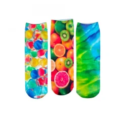 PACK 3 PAIA CALZINI FUNNY COLORS CALZE DONNA STAMPE COLORATE 3D