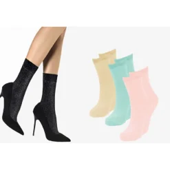 PACK DA 12 PAIA CALZINI DA DONNA MOD. SPARKLY TAGLIA UNICA TRAMA GLITTER