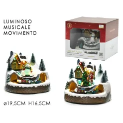 PAESAGGIO INNEVATO CON TRENINO DECORATIVA ILLUMINATA NATALIZIA CON MUSICA MOVIMENTO