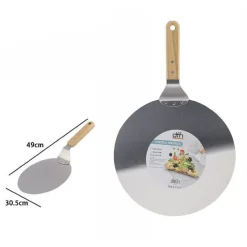 PALA SPATOLA PER PIZZA CON MANICO IN LEGNO PALETTA TAGLIERE TONDO 49X30,5CM 74185