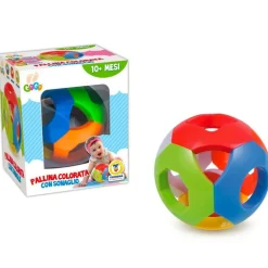 PALLINA COLORATA EDUCATIVA CON SONAGLIO DIAM. 11 CM GIOCO PER BAMBINI MESI 10+