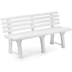 PANCHINA DA GIARDINO PANCA IN RESINA DA 3 POSTI COLORE BIANCO 145X49X74 CM 020363