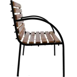 PANCHINA DA PARCO PANCA CON BRACCIOLI IN METALLO LEGNO MARRONE 122X60X81CM ARREDO GIARDINO