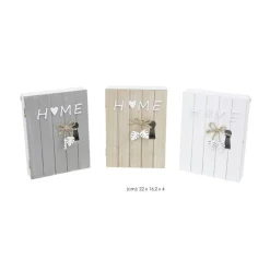 PANNELLO CONTENITORE BOX CASSETTA APPENDI PORTA CHIAVI IN LEGNO HOME CON FIOCCO