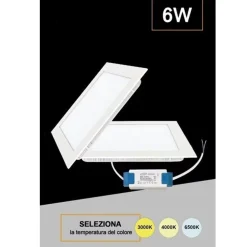 PANNELLO SMD LED QUADRATO INCASSO 6 W CON DRIVER CCT 3000K 4000K 6500K P105-Q3C