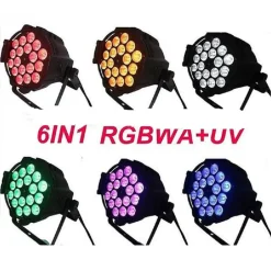 PAR LED RGBWA IP65 DMX 18X18WATT UV 6 IN 1 LUCE WOOD PARTY FLUO POWERCON IN OUT