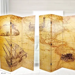 PARAVENTO SEPARE DIVISORIO CON 3 PANNELLI 180X120CM STAMPA FRONTE RETRO MAPPA