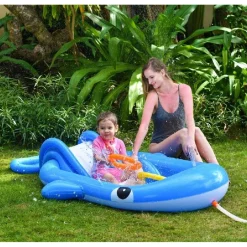 PARCO GIOCHI ACQUATICO GONFIABILE SCIVOLO PISCINA BLUE WHALE 210X130X35CM 57166