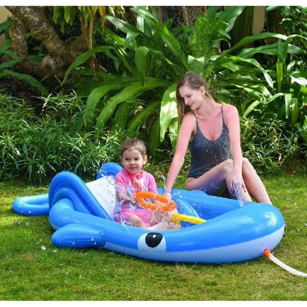 PARCO GIOCHI ACQUATICO GONFIABILE SCIVOLO PISCINA BLUE WHALE 210X130X35CM 57166