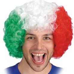 PARRUCCA ITALIA RICCIA BANDIERA ITALIANA TRICOLORE TIFO FESTA MONDIALI EUROPEI