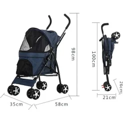 PASSEGGINO CANI VIAGGI CARROZZINA PIEGHEVOLE PARAPIOGGIA AUTO PORTATILE 4 RUOTE