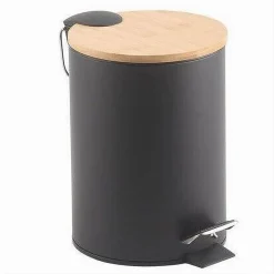 PATTUMIERA ACCIAIO A PEDALE 3 LITRI BIDONE CESTINO SPAZZATURA NERO LEGNO 87457