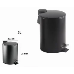 PATTUMIERA ACCIAIO A PEDALE 5 LT BIDONE CESTINO SPAZZATURA BAGNO CASA NERO 87454