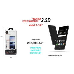 PELLICOLA VETRO TEMPERATO UNIVERSALE PER SMARTPHONE 5,0" PROTEGGI SCHERMO MAXTECH P-5.0"