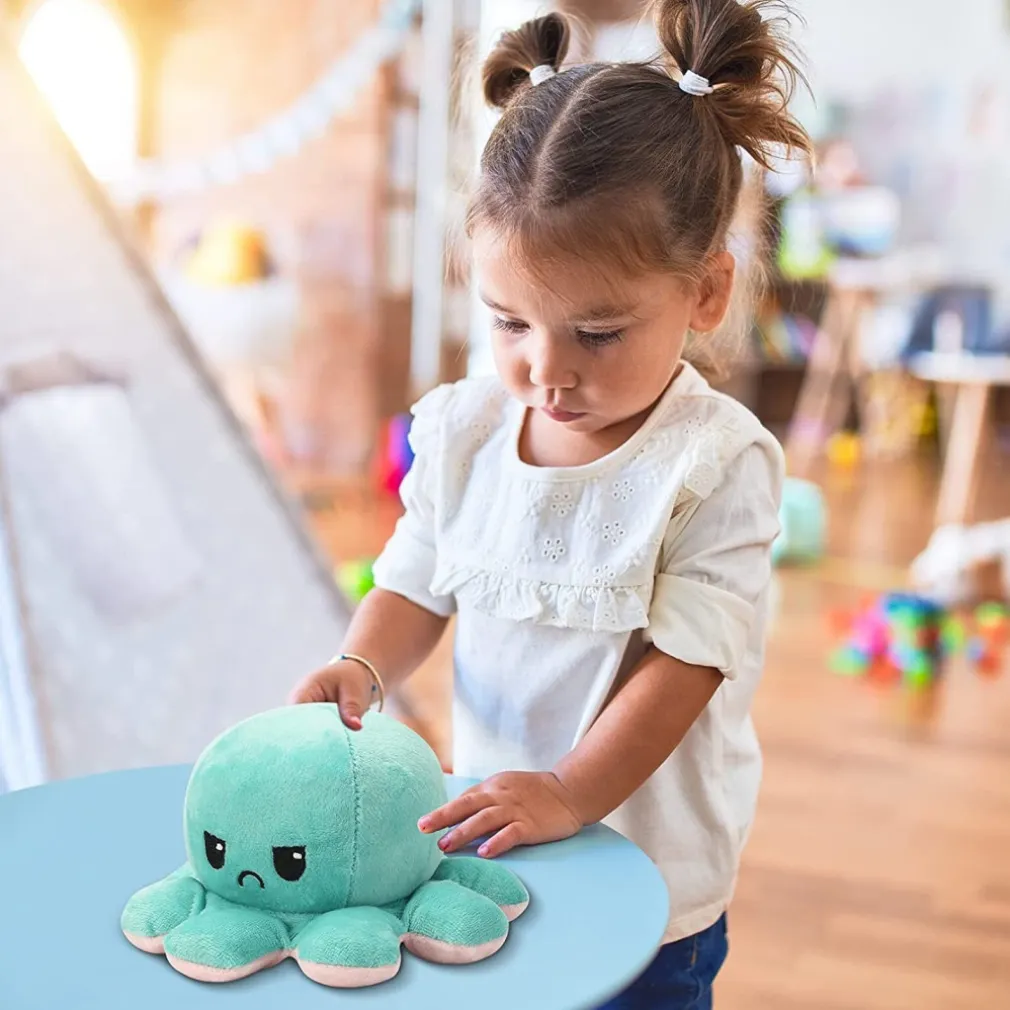 PELUCHE POLPO REVERSIBILE SORRIDENTE GIOCATTOLO POLIPETTO FACCIA TRISTE FELICE