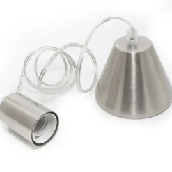 PENDENTE IN ACCIAIO FERRO A SOFFITTO CROMATO PORTALAMPADA LAMPADA E27 CAVO 1M