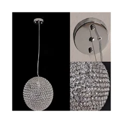 PENDENTE LAMPADA LAMPADARIO SFERICO TONDO CHIUSO CRISTALLI SOFFITTO LUCE LED DESIGN