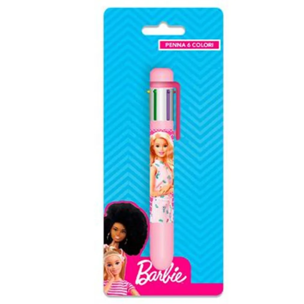 PENNA CON 6 COLORI BARBIE ACCESSORIO SCUOLA REGALO CANCELLERIA PER BAMBINE 961693
