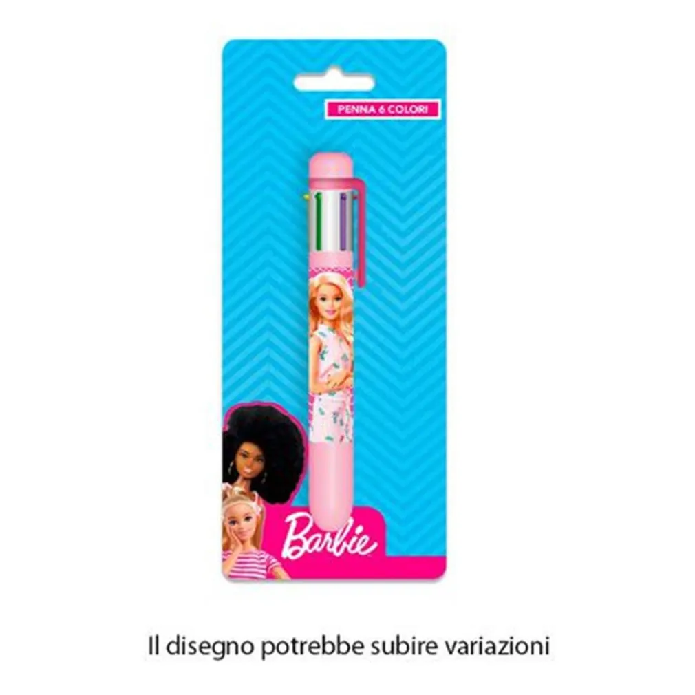 PENNA CON 6 COLORI BARBIE ACCESSORIO SCUOLA REGALO CANCELLERIA PER BAMBINE 961693