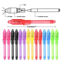 PENNA MAGICA AD INCHIOSTRO INVISIBILE SET 2 PENNE VISIBILE CON LUCE UV GADGET