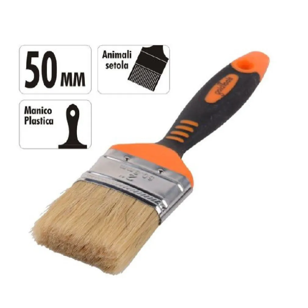 PENNELLO PIATTO 2" 50MM SETOLE MORBIDE PITTURA VERNICE MANICO ANTISCIVOLO 90277