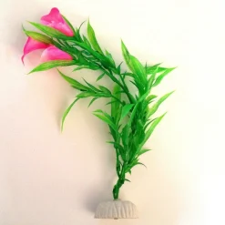 PIANTA 25 CM PIANTINA ARTIFICIALE PER ACQUARIO PIANTE FINTE PLASTICA FIORE ROSA