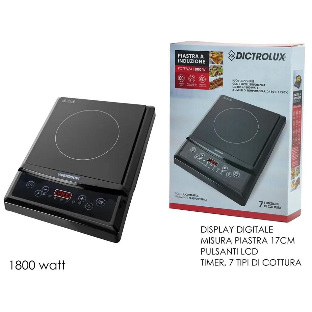 PIASTRA A INDUZIONE ELETTRICA PORTATILE COMPATTA 1800W 7 TIPI DI COTTURA 8 LIVELLI POTENZA