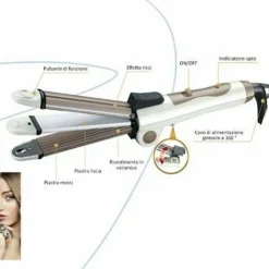 PIASTRA CERAMICA ARRICCIACAPELLI 3IN1 ACCONCIATURA RICCI MOSSI LISCI HAIRSTYLE
