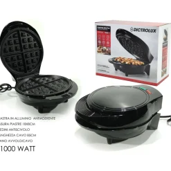 PIASTRA ELETTRICA MACCHINA WAFFLE MAKER 1000W GRIGLIA PIASTRE ANTIADERENTI NERO