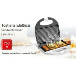 PIASTRA ELETTRICA TOSTIERA PER TOAST 750 WATT CON PIASTRE GRILL ANTIADERENTI