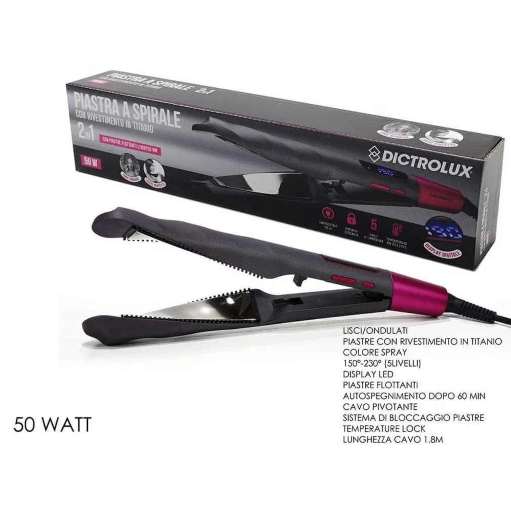 PIASTRA PER CAPELLI 2IN1 A SPIRALE FLOTTANTI CON RIVESTIMENTO IN TITANIO 50W DISPLAY LED