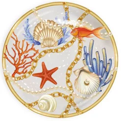 PIATTO PIANO DA PORTATA CON CONCHIGLIE CORALLI STILE MARINO CENTROTAVOLA DIAM 27