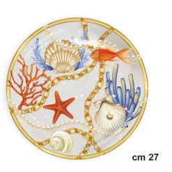 PIATTO PIANO DA PORTATA CON CONCHIGLIE CORALLI STILE MARINO CENTROTAVOLA DIAM 27