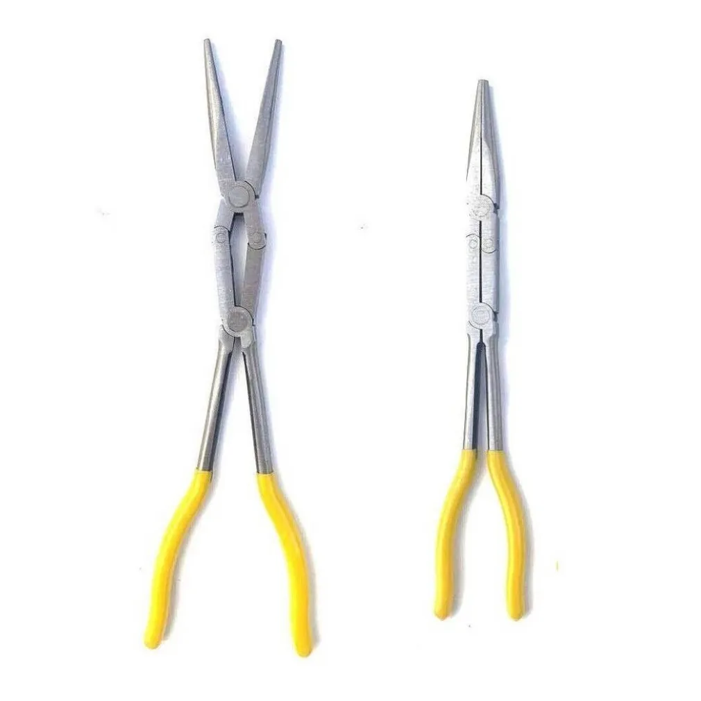 PINZA EXTRA LUNGA 340MM BECCHI LUNGHI DRITTO A DOPPIO SNODO PER VALVOLE MOLLE