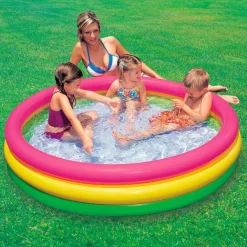 PISCINA 3 ANELLI GONFIABILE COLORE VERDE GIALLO FUCSIA 114 X 25 CM BAMBINI 57412