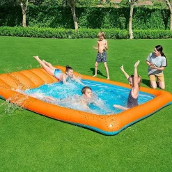 PISCINA ACQUASCIVOLO CON SCIVOLO ACQUA E SPRUZZI 341 X 213 CM PVC ARANCIONE