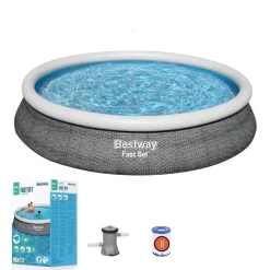 PISCINA FAST SET GONFIABILE ROTONDA RATTAN 457X84CM POMPA FILTRO CARTUCCIA 57313
