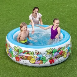 PISCINA GONFIABILE 3 ANELLI PER BAMBINI CON PERSONAGGI FRUTTI PIANTE 152X51CM 016156