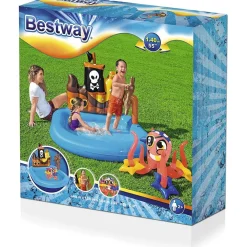 PISCINA GONFIABILE AREA DI GIOCO PER BAMBINI PIRATI MARE PISCINA ACQUA 140X130CM