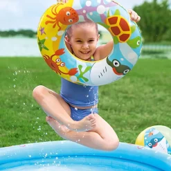 PISCINA GONFIABILE BESWTAY PER BAMBINI 2 ANELLI COLORATI CON CIAMBELLA E PALLONE