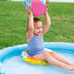 PISCINA GONFIABILE BESWTAY PER BAMBINI 2 ANELLI COLORATI CON CIAMBELLA E PALLONE