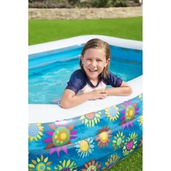 PISCINA GONFIABILE FAMILY RETTANGOLARE A 3 ANELLI DECORO FIORI 305X183X56 CM 54121
