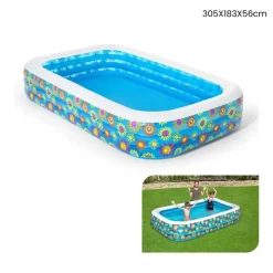 PISCINA GONFIABILE FAMILY RETTANGOLARE A 3 ANELLI DECORO FIORI 305X183X56 CM 54121