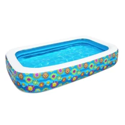 PISCINA GONFIABILE FAMILY RETTANGOLARE A 3 ANELLI DECORO FIORI 305X183X56 CM 54121