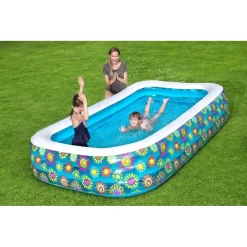 PISCINA GONFIABILE FAMILY RETTANGOLARE A 3 ANELLI DECORO FIORI 305X183X56 CM 54121